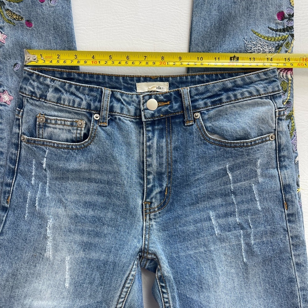 Floral Embroidered Jeans Women 28 Boho Skinny Blue Denim - Picture 10 of 15